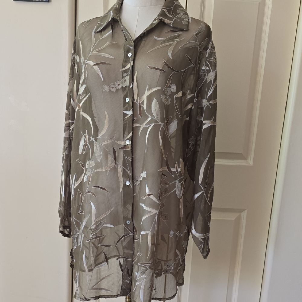 Sheer Floral Blouse - Brown